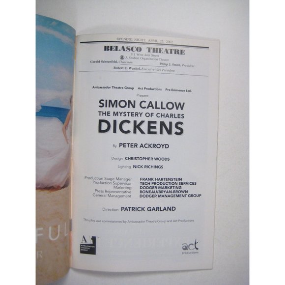 The Mystery of Charles Dickens Playbill Opening Night April 2002 Simon Callow - Picture 3 of 7